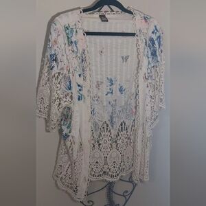 Boho Fairy Crochet Floral Lace open front Butterfly Cardigan with Bell Sleeves
